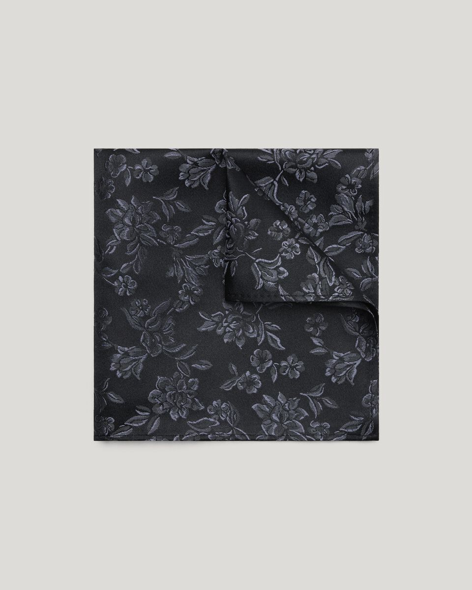 Two Tone Black Tie Floral Silk Pocket Square
